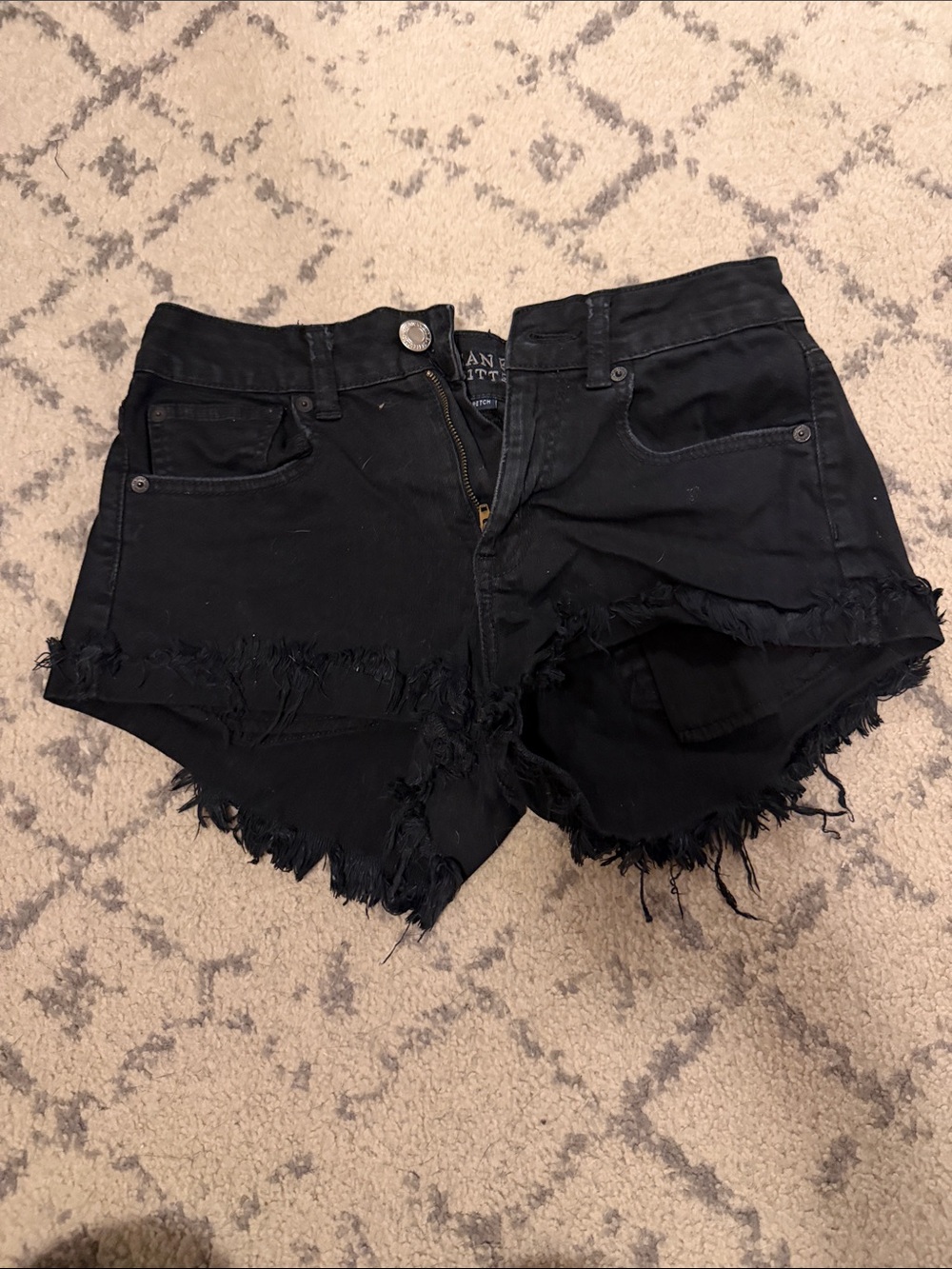 American Eagle Outfitters Black Distressed High-Rise Denim Shorts